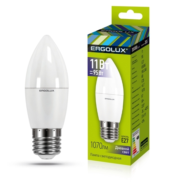 Ergolux LED-C35-11W-E27-6K (Эл.лампа светодиодная Свеча 11Вт E27 6500K 180-240В)