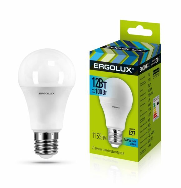 Ergolux LED-A60-12W-E27-3K (Эл.лампа светодиодная ЛОН 12Вт E27 3000K 180-240В)