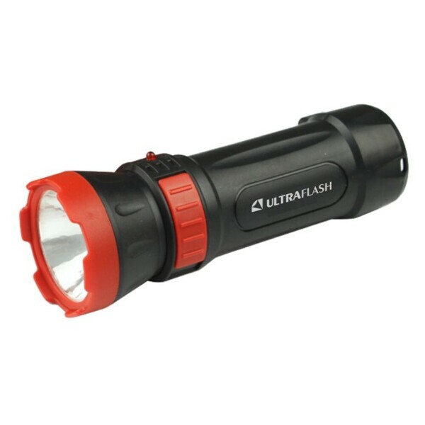 Ultraflash LED3849   (фонарь аккум.220В, черный, 1 LED, 2 реж.,SLA, пластик, коробка)